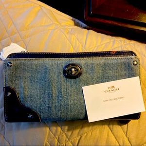 Coach Rhyder Denim Accordian Zip Wallet